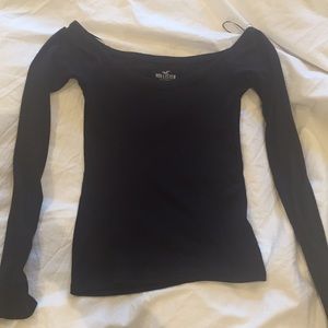 Off the Shoulder Ribbed Black Long Sleeve